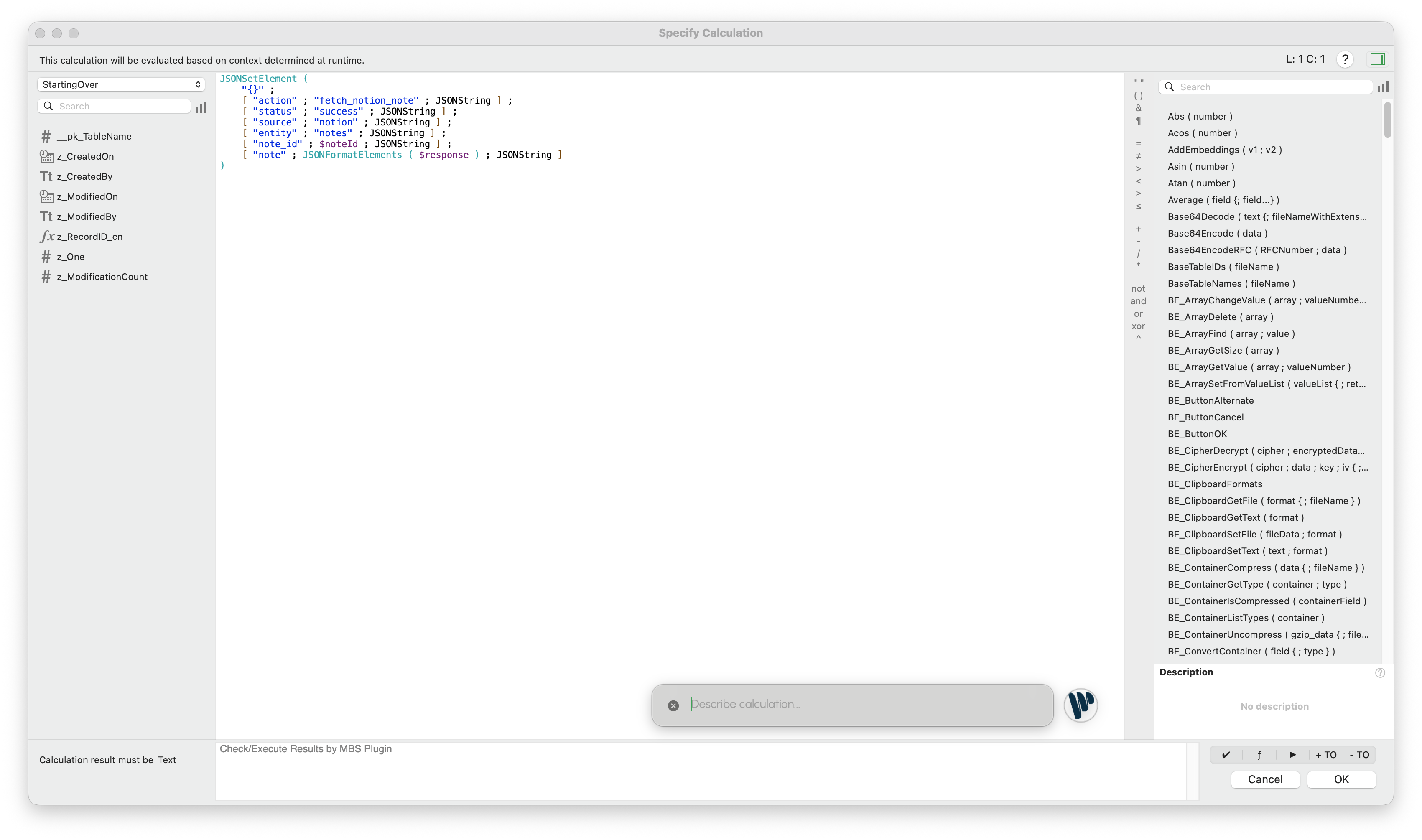 Genie Calculation Quick AI inside FileMaker