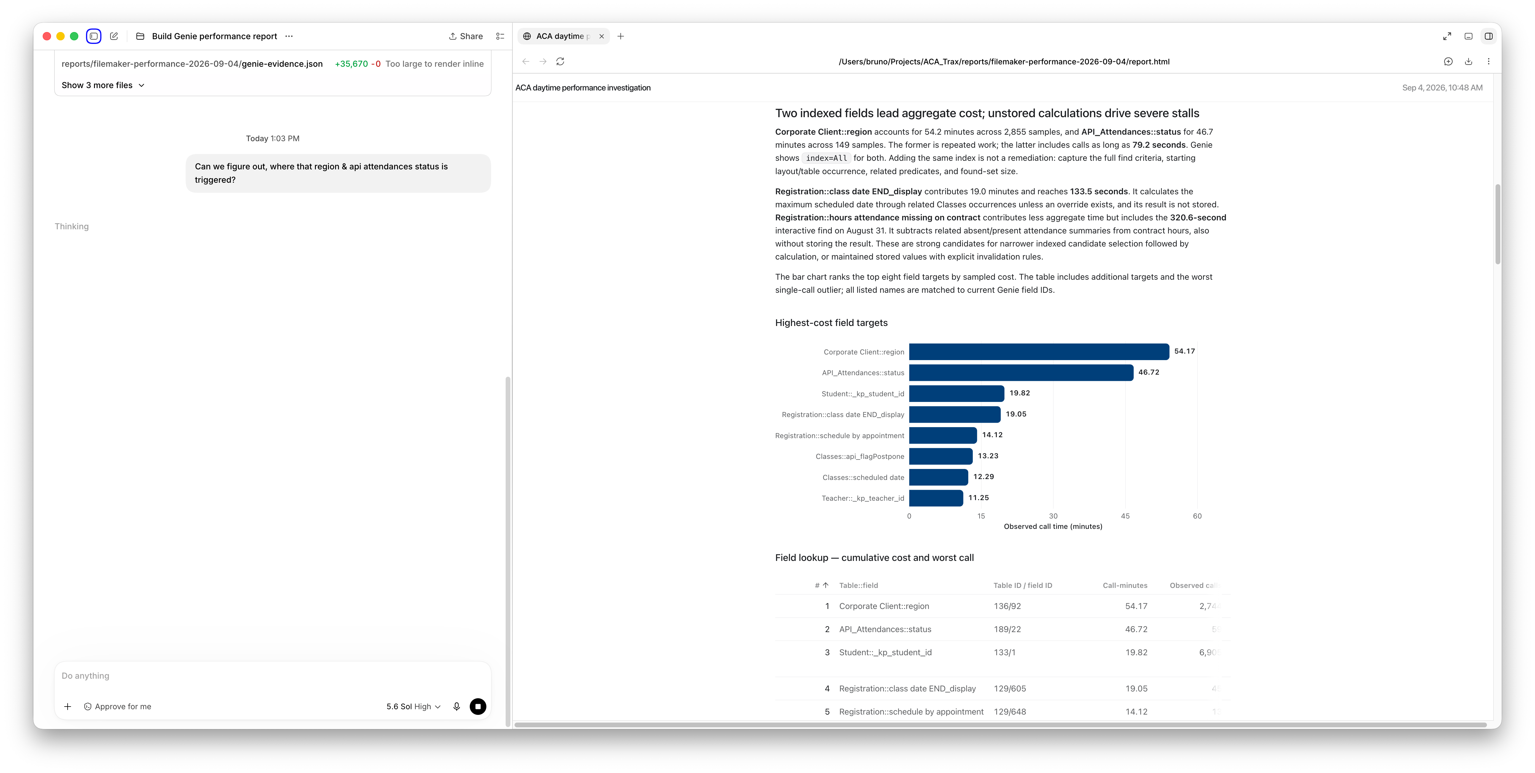 A follow-up question asks where finds involving the ranked fields are triggered in FileMaker.