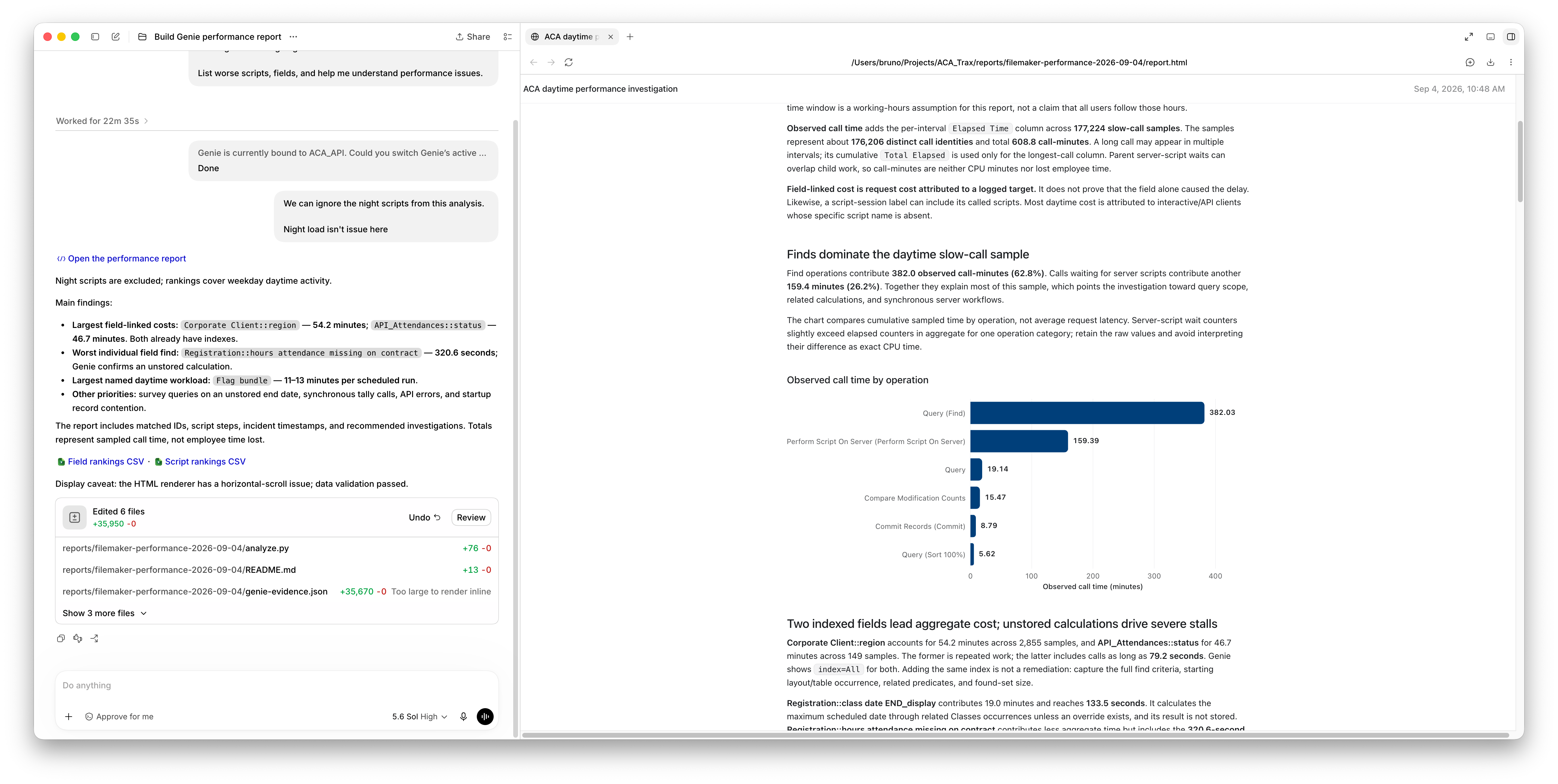 FileMaker performance report ranking slow operations.