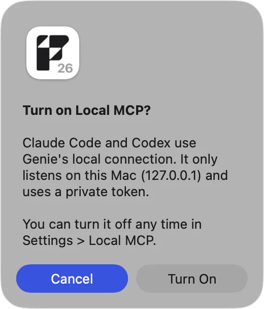 The Turn on Local MCP? confirmation