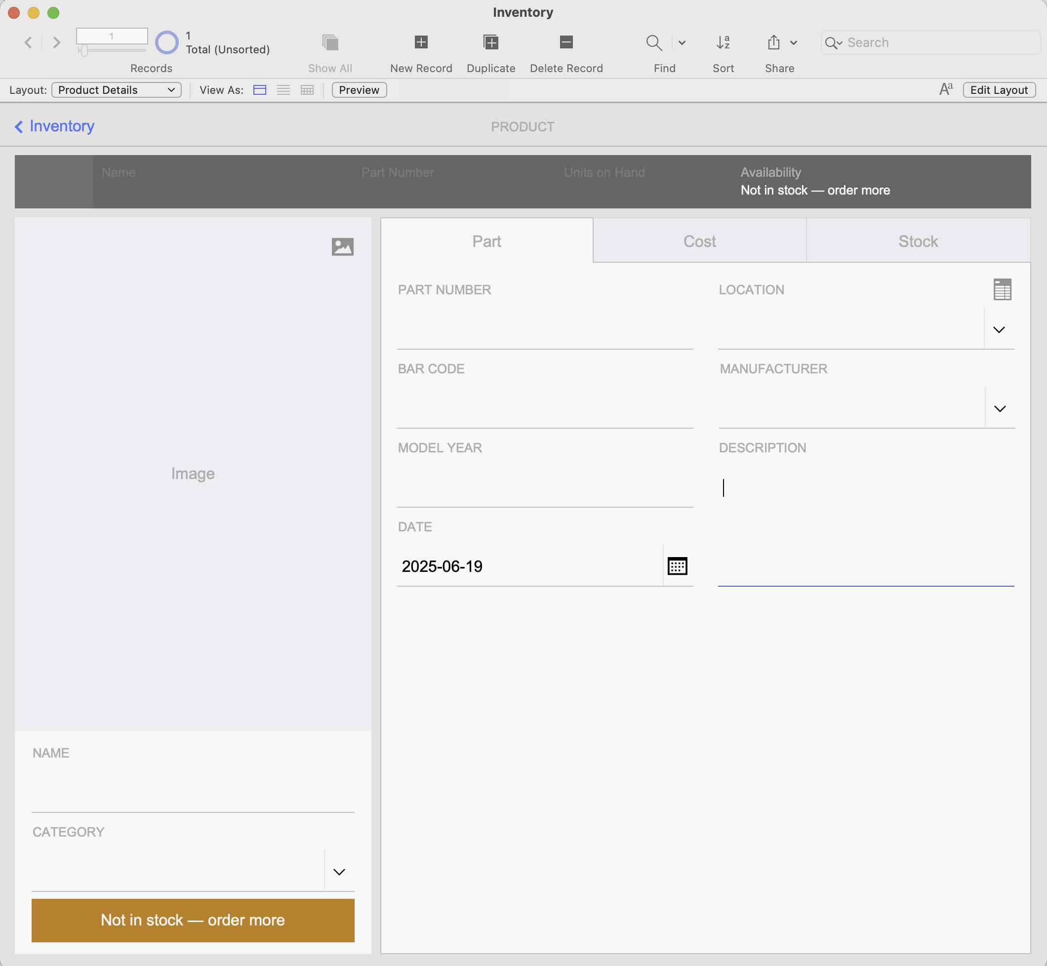 The inventory database starting file