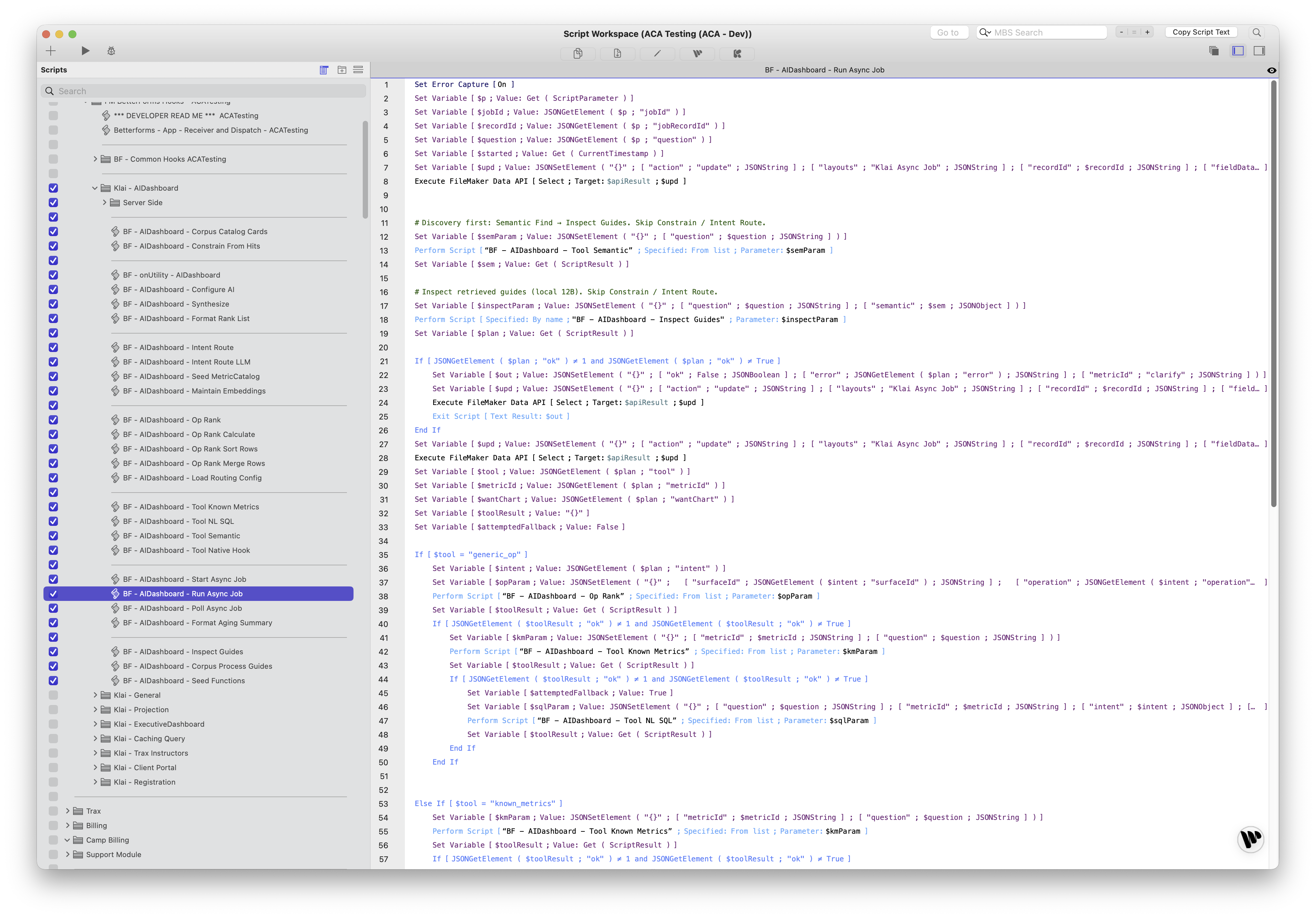 FileMaker scripts created with Genie to power an AI assistant.