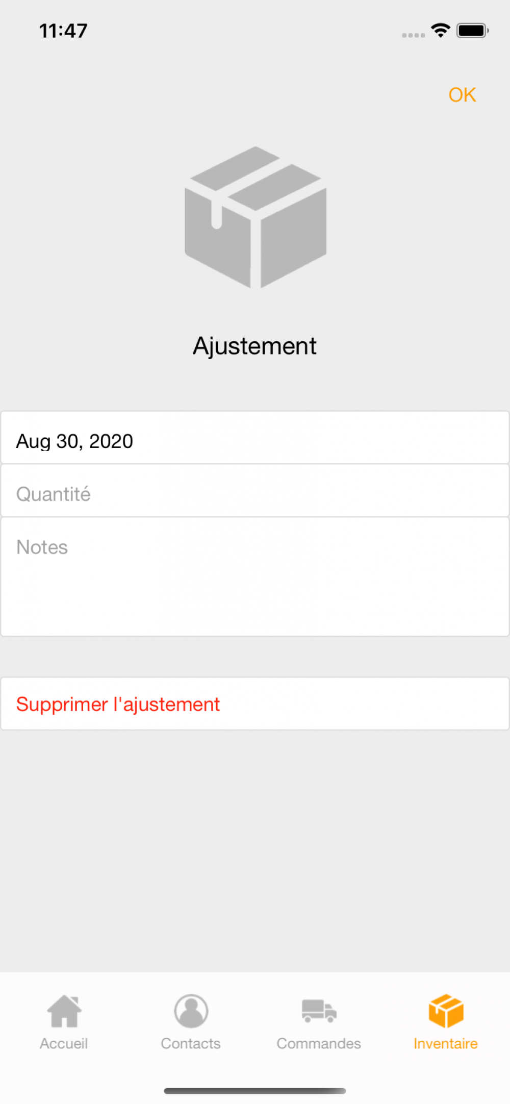 Screenshot from LP - Swift iOS App - Manage Simple Inventory / Orders